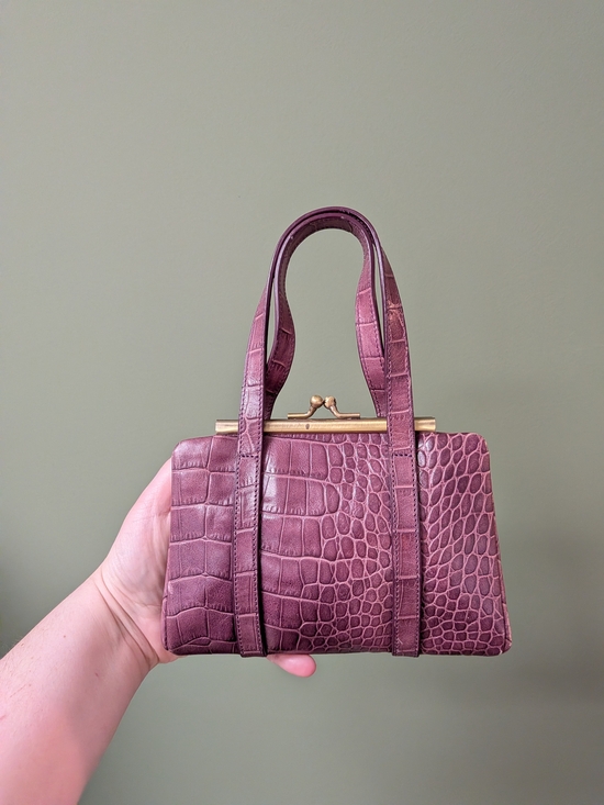 Club Monaco Handbags - Club Monaco Croc-Embossed Purple Top-Handle Kisslock Mini Bag